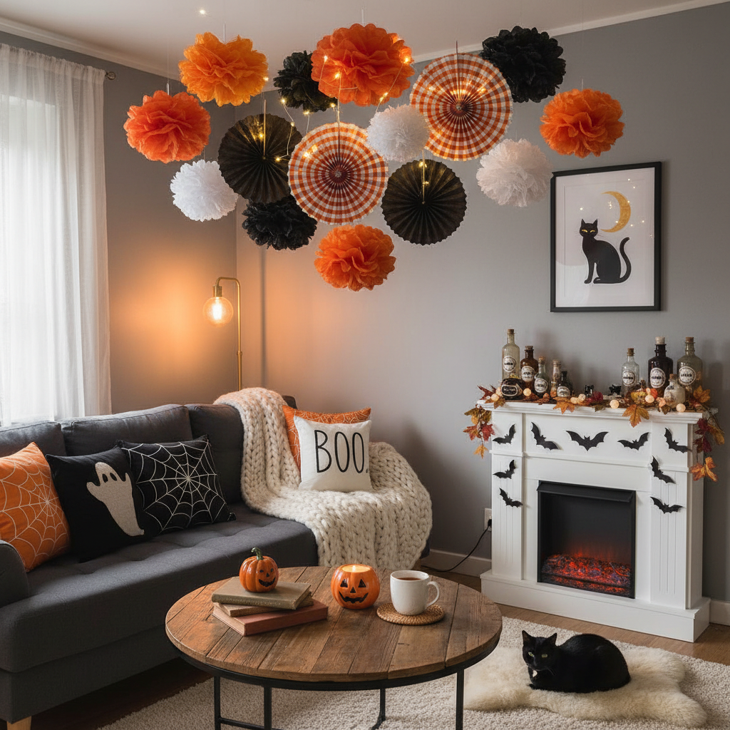 Small Space, Big Impact: How to Use Halloween Tissue Paper Pom Pom Party Decorations in Tiny Rooms