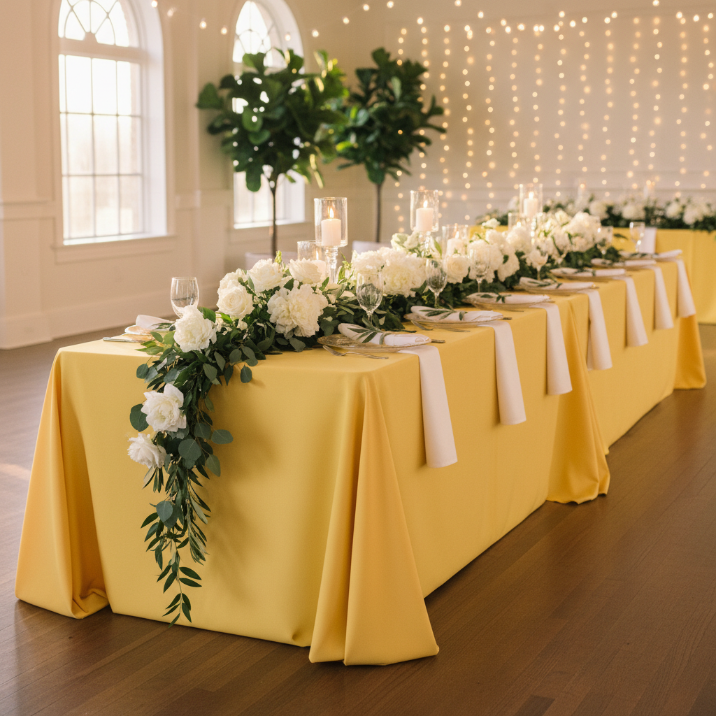 Smart Hosts Spend on Fabric Quality and Skip Disposable Covers When Choosing a Yellow Rectangular Tablecloth for Banquet Parties