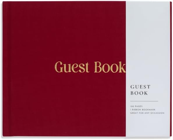 Linen Hardcover Wedding Guest Book with Lined and Blank Pages