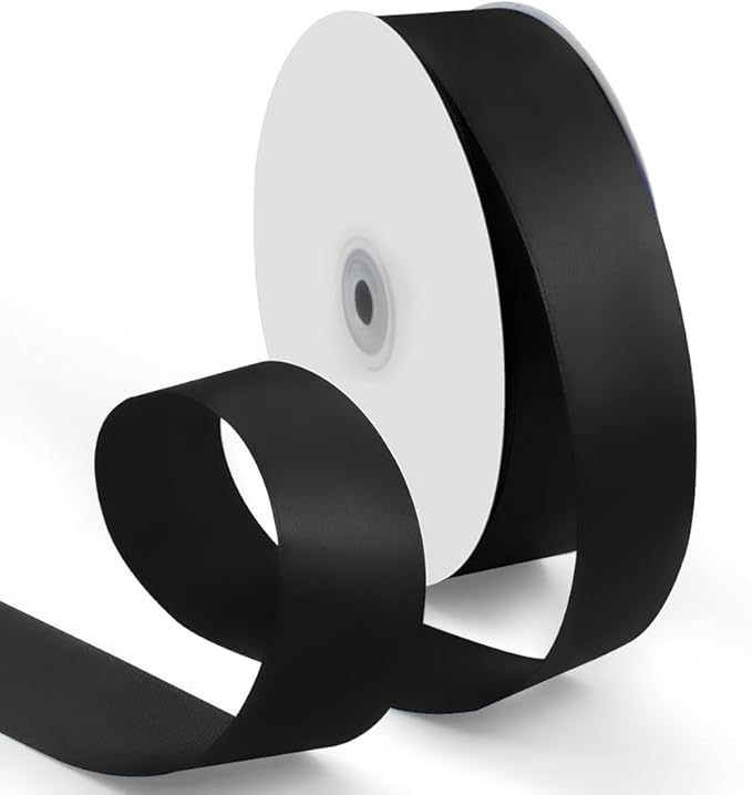 1-1/2 Inch 100 Yards Satin Ribbon Black, Solid Color Fabric Ribbon for Gift Wrapping, Wedding, Polyester Gift Ribbon for Birthday Party Decoration, Craft, Hair, Floral, Sewing