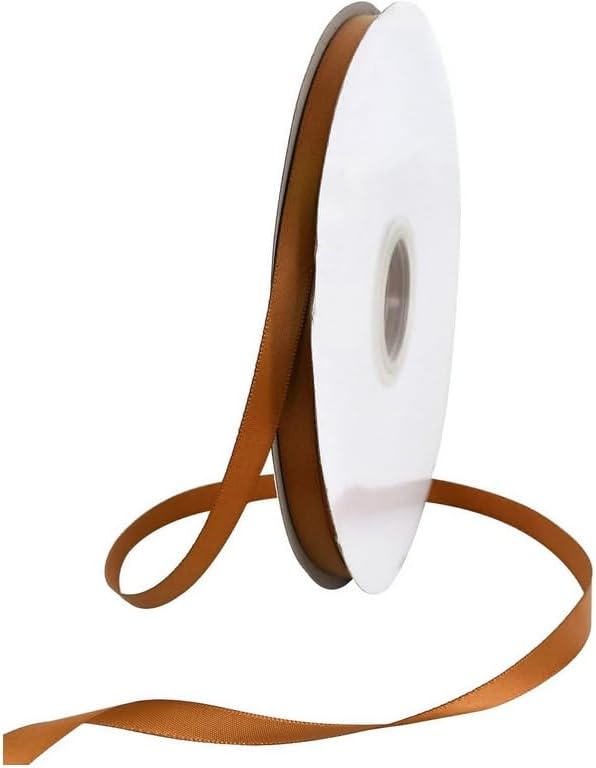 TONIFUL 3/8 Inch x 100yds Copper Brown Satin Ribbon Thin Solid Fabric Ribbons Roll for Gift Wrapping Invitation Floral Hair Balloons Craft Sewing Party Wedding Decoration Valentine's Day Bouquet