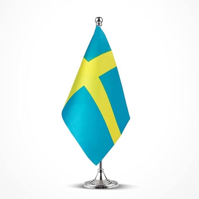 Sweden Flag Swedish Flags, Small Mini Swedish Desk Flag, Used for Table Office Classroom Home Patriotic Events Decorations