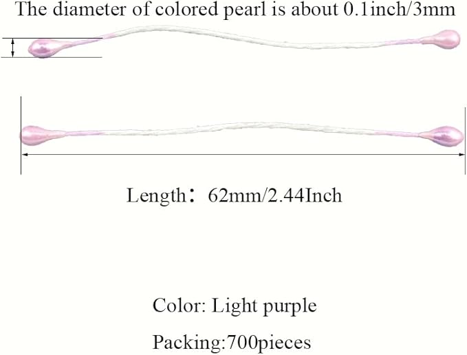 HAHIYO 700Pcs 3mm Light Purple Pearl Double Head Flower Stamen - Artificial Pistil for Floral Making, Scrapbook Decoration