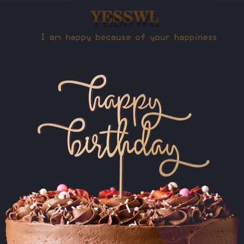 Birthday Cake Topper, Basswood Happy Birthday Sign, 8 x 7 Inch