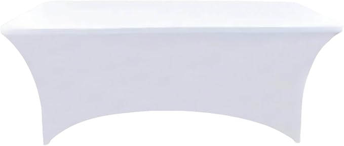 6-Pack 6ft White Spandex Table Covers for Rectangle Standard Folding Tables - Wrinkle Resistant Stretch Tablecloths - Ultimate Fitted Table Protector for Parties, Trade Shows, Wedding