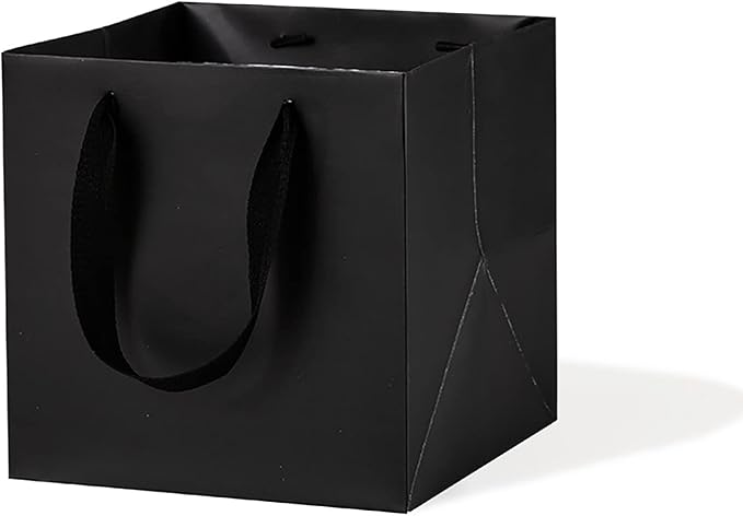 Black Paper Gift Bag 4 in Paper Box Small Square Bottom Paper Bags with Handles for Wedding Baby Shower Birthday Party (Black, 4 x 4 x 4 in, 10 CT)