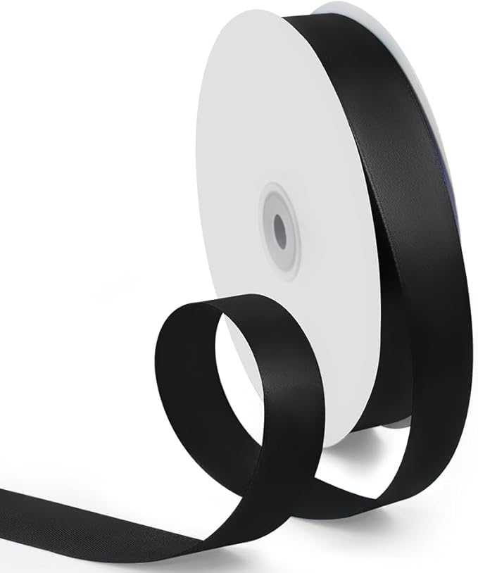 1 Inch 100 Yards Satin Ribbon Black, Solid Color Fabric Ribbon for Gift Wrapping, Wedding, Polyester Gift Ribbon for Birthday Party Decoration, Craft, Hair, Floral, Sewing