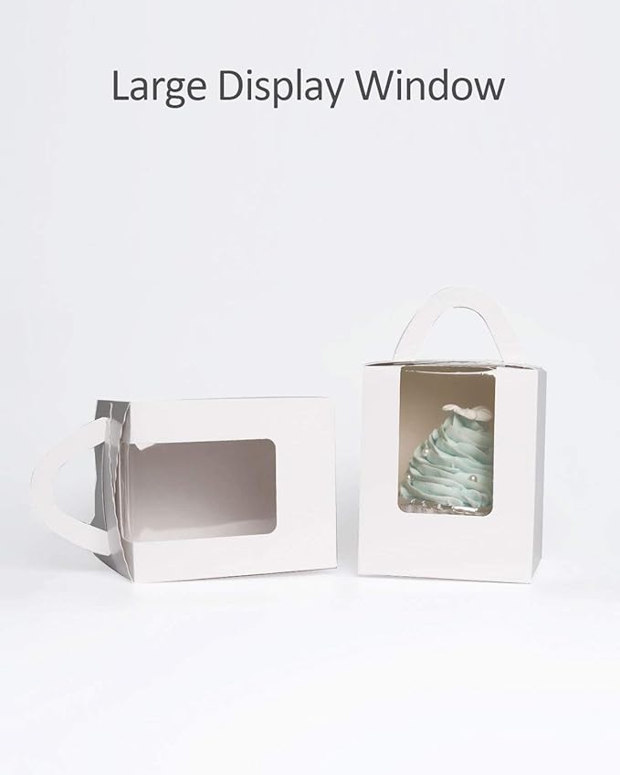 Cupcake Carriers 60 Pack White Window Boxes with Holder Inserts