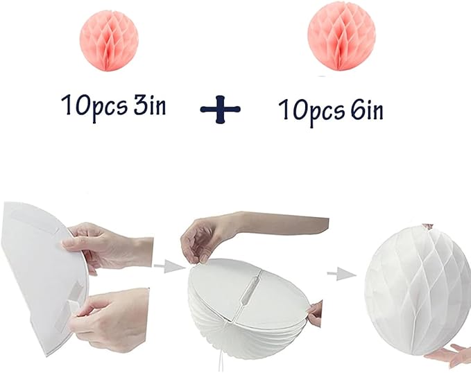 20pcs Honeycomb Flower Balls Party Honeycomb Balls Decoration Paper Flower Balls Tissue Paper Flower Ball Pom Poms Ball for Birthday Wedding Home Decor (3inch+6inch, Peach)