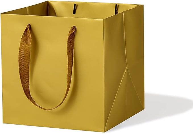 Gold Paper Gift Bag Small Square Bottom Kraft Paper Bags with Handles for Wedding Baby Shower Birthday Party (Gold, 4 x 4 x 4 in, 10 CT)