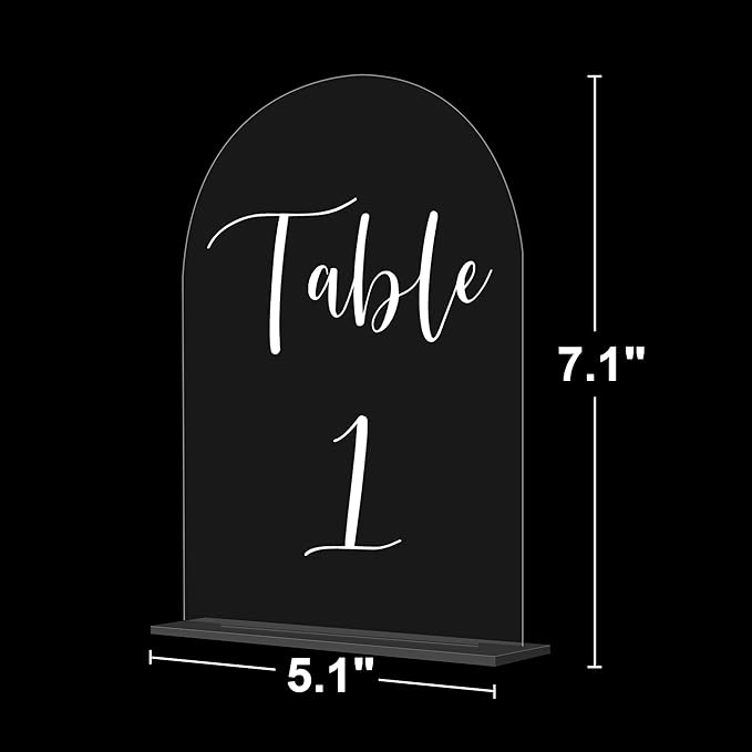 JOYIT Arch Wedding Table Numbers 1-40 with Stands – 5" X 7" Acrylic Table Signs with Clear Background White Text, Perfect Acrylic Table Numbers for Wedding Receptions, Parties, Anniversaries, and Events