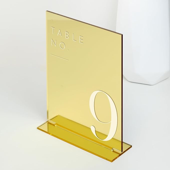 JINMURY Gold Wedding Table Numbers 1-30 with Stands, 5"x7" Gold Mirror Acrylic Table Numbers, Perfect for Wedding Reception, Party, Anniversary, Event