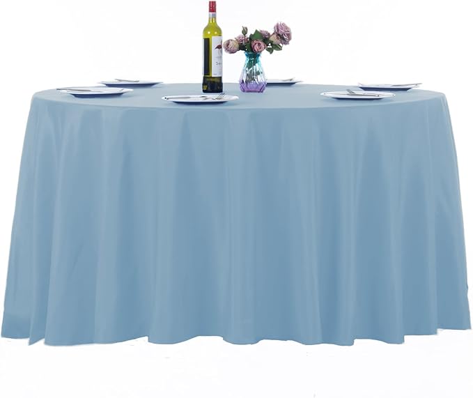 Ascoza 2pack 120 Inch Blue Mist Round Tablecloth in Washable Polyester Fabric for Wedding/Banquet/Restaurant/Parties-130GSM