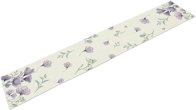 Poppy Flower Table Runner, Watercolor Purple Floral Leaves Seasonal Spring Summer Table Runner for Kitchen Dinning Table Runner Decor Home Wedding Party Holiday, 13x60 Inch