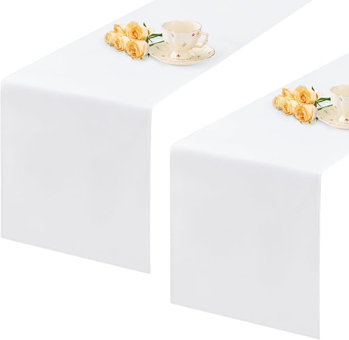 2 Pack White Small Short Table Runner 12 x 48 Inch Solid Color Runners Coffee Table Dresser for Daily Party Home Decoration