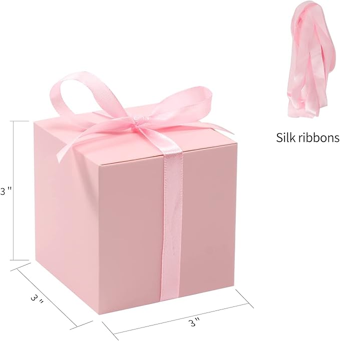 COTOPHER 60pcs Wedding Favor Boxes, Paper Gift Boxes 3x3x3 Inches Small Gift Boxes with Ribbons Small Boxes for Gifts, Crafting, Cupcake, Candy, Bridesmaid Proposal Boxes