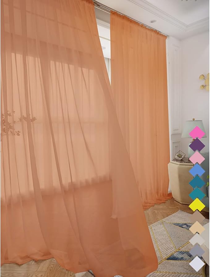 Window Brown Sheer Curtains 48 Inches Width 72 Inches Long 2 Panels Sheer Curtain Clear Curtains Basic Rod Pocket Panel for Home Living Room Bedroom Kids Room Yard Patio Parlor Sliding