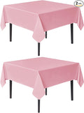 sancua Square Tablecloths 85x85 Inch, 2 Pack - Pink Fabric Table Cloth for Square or Round Tables, Washable Polyester Table Cover for Outdoor Party, Birthday, Buffet, Resturant