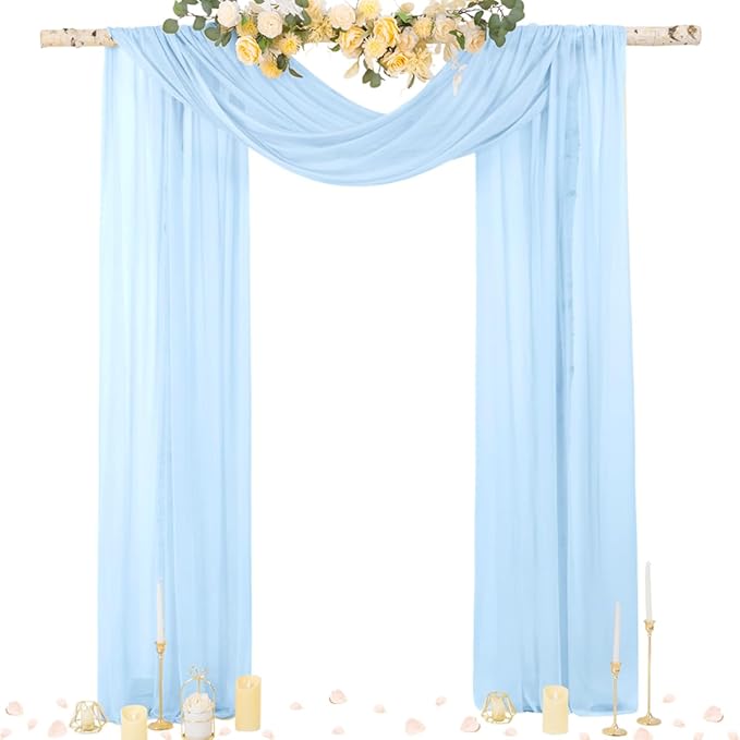 Outdoor Curtains: Blue Sheer Chiffon Arch Drapes, 2 Panels at 29 in x 20 ft