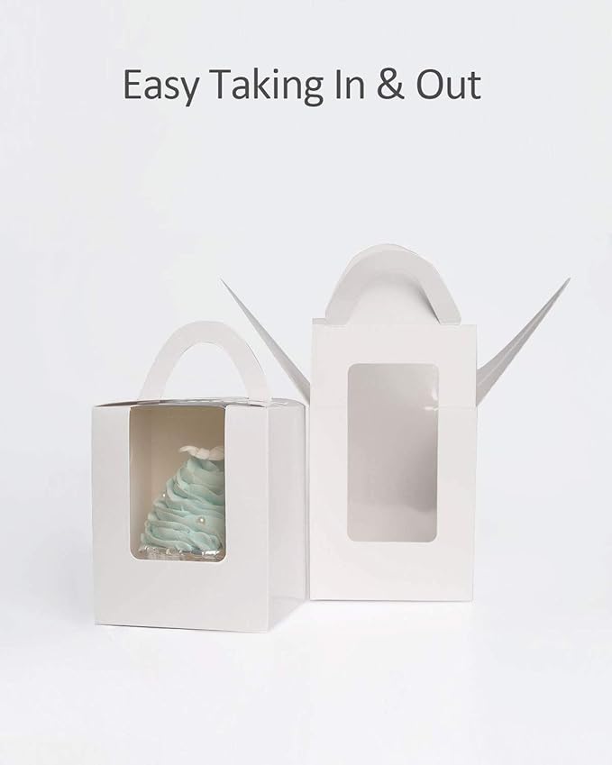 Cupcake Carriers 60 Pack White Window Boxes with Holder Inserts
