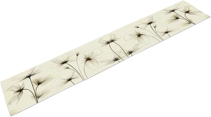 Abstract Floral Table Runner, Watercolor Transparent Beige Poppy Flowers Print Kitchen Dinning Table Runner for Indoor Outdoor Home Wedding Party Holiday, 13x60 Inch