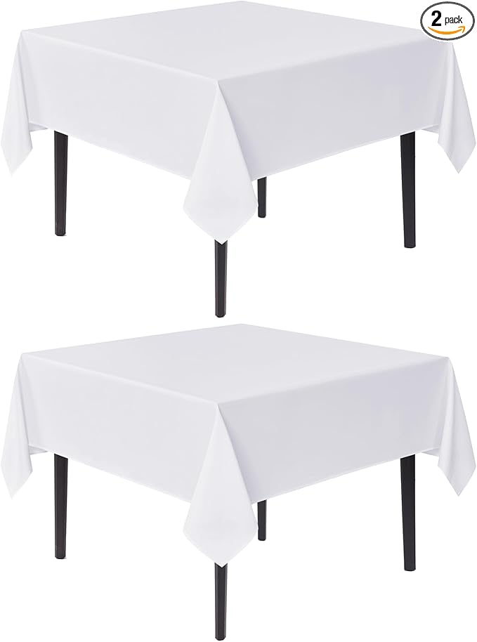 sancua White Square Tablecloths 60x60 Inch, 2 Pack - Fabric Table Cloth for Square or Round Tables, Washable Polyester Table Cover for Dinner, Holiday Party, Decorative Display Tables