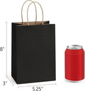 Small Black Paper Gift Bags, 150 Count, 5.25 x 3 x 8 Inch with Handles