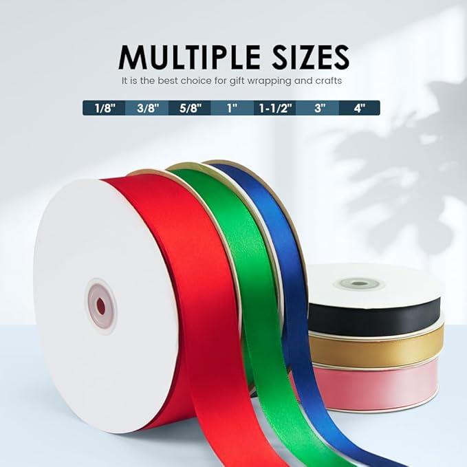 1 Inches x 100 Yards Polyester Satin Ribbon, Solid Color Silvery Satin Ribbon for Crafts, Gift Wrapping, Hair Bows, Wedding Party Decoration, Bow Making & Other Projects (Silvery)