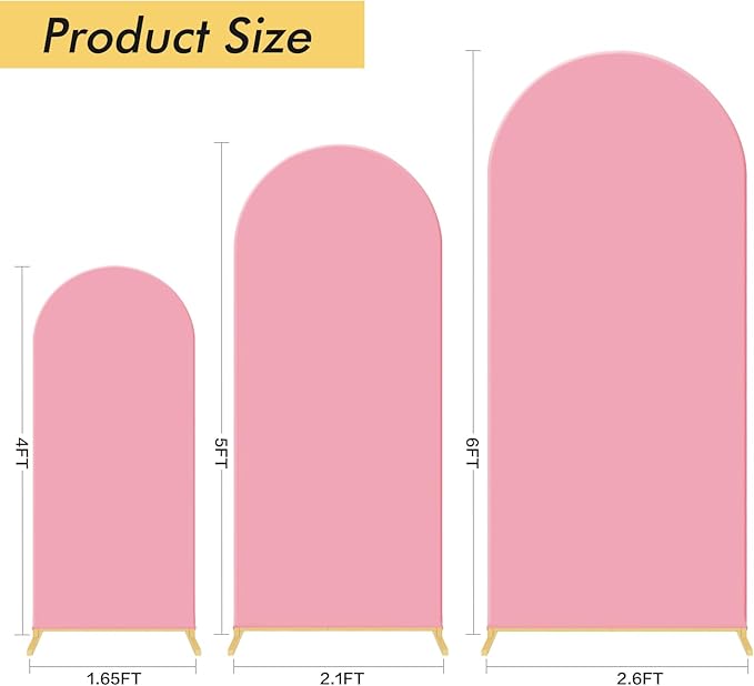 Background Support Equipment, Pink Metal Arch Set of 3 with Backdrop Fabric