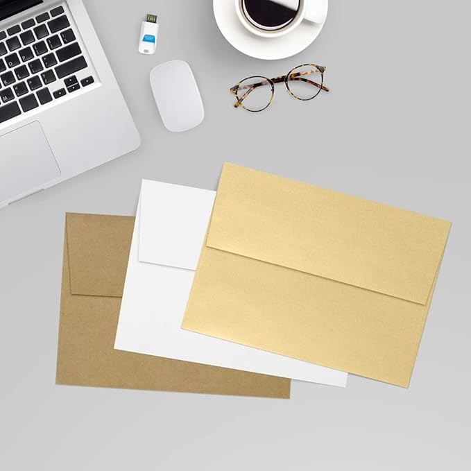 LUXPaper A7 Invitation Envelopes | Peel & Press | 5 1/4" x 7 1/4" | Blonde Metallic | 80lb. Text | 250 Qty