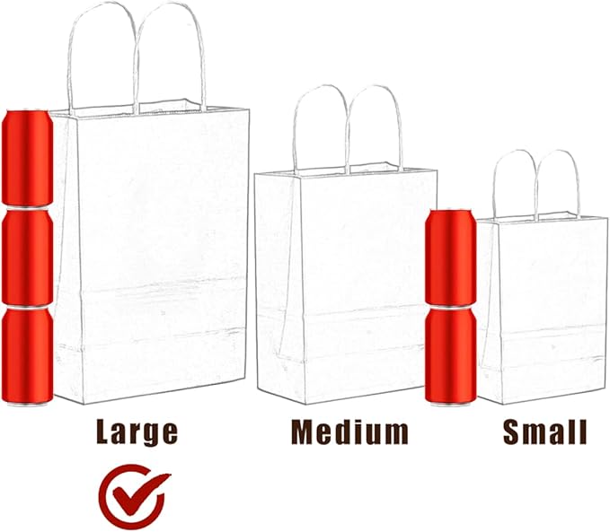 qiqee 50-Packs White Paper Gift Bags with Handles Bulk 13"x10.3"x4.6" Large Size Party Favor Bags Multiple Uses