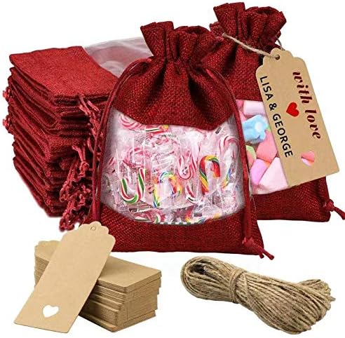 Gift Bags, 50 Count Red Sheer Party Bags, 5 x 7 Inch with Drawstring Closure