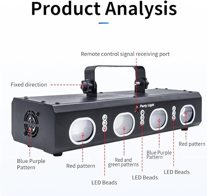 Stage Lights, Black Rectangular DJ Party Lights with RGB and Laser Effects