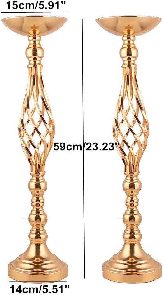Candlestick Holders in Gold Metal, Set of 2 Twist Stands, 23-Inch