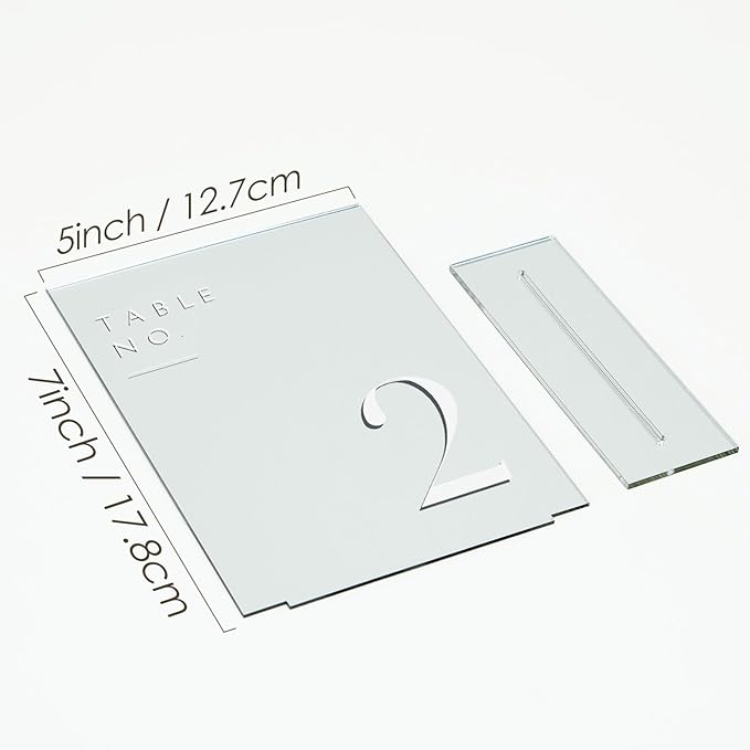 JINMURY Sliver Wedding Table Numbers 1-15 with Stands, 5"x7" Sliver Mirror Acrylic Table Numbers for Wedding Reception (Sliver Mirror White Font, Number 1-15, 5"x7")