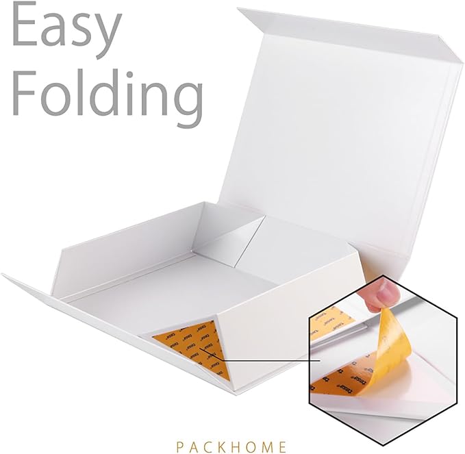 PACKHOME Large Gift Box 13.5x10x3.5 Inches, Sturdy Shirt Box with Magnetic Lid for Multiple Occasions (Glossy White)