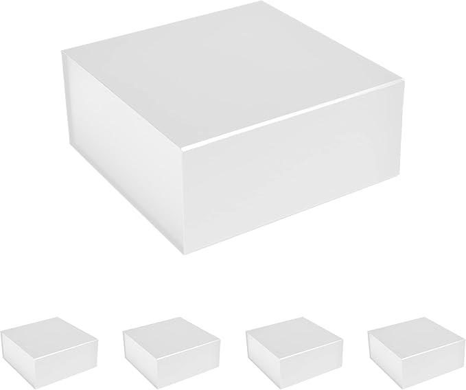 CECOBOX - Gift Boxes with Lids for Presents 6"x6"x2.75" - Matte, Collapsible Magnetic Closure Gift Box - Groomsmen & Bridesmaid Proposal Boxes, Wedding, PR, Birthdays, Holidays (White)