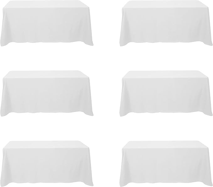 Tablecloths, 6 Pack, White Polyester, Rectangular, 90 x 132 Inch