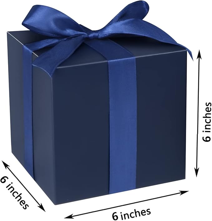 COTOPHER Small Gift Boxes 25 Pack 6x6x6 inches Blue Gift Boxes with Lids for Gifts, Crafting, Wedding Party Favor, Cupcake Boxes, Candy, Bridesmaids Proposal Box with Ribbons and Stickers