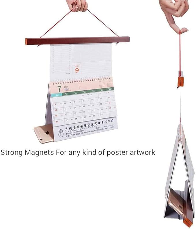 Magnetic Poster Hanger, 18x24 18x12 18x24 Poster Frame Wood Wooden Magnet Print Posters Dowel Scroll Hanger Hangers Hanging Kit for Walls Map Canvas Artwork (Mahogany, 18")