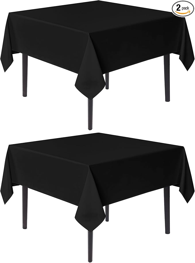 sancua Black Square Tablecloths 85x85 Inch, 2 Pack - Fabric Table Cloth for Square or Round Tables, Washable Polyester Table Cover for Outdoor Party, Birthday, Buffet, Resturant