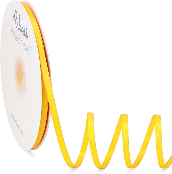 Ribbli Maize Yellow Satin Ribbon Double Faced Satin 1/4 Inch x Continuous 100 Yards-Yellow Ribbon for Gift Wrapping Crafts Wedding Decoration Bows Bouquet Floral Arrangement