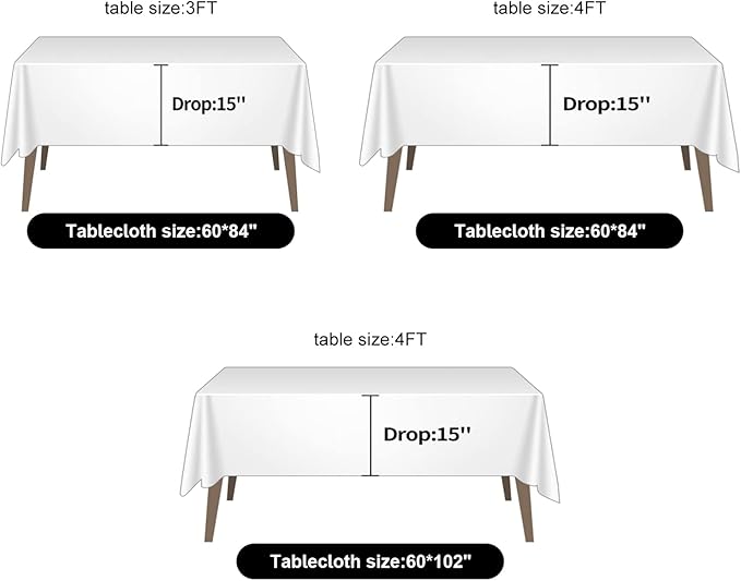 Ascoza 2pack 60x84 Inch White Rectangular Tablecloth 4 Feet Table Cloth in Polyester Fabric for Wedding/Banquet/Restaurant/Parties
