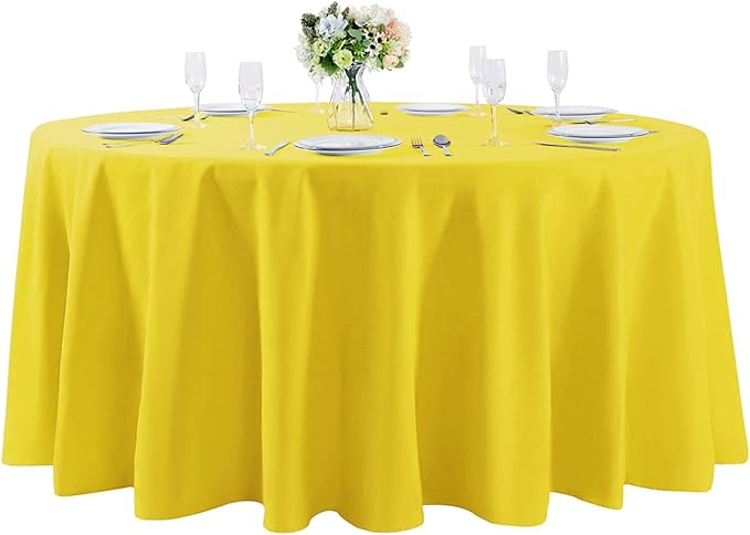 132 inch Round Tablecloth Washable Polyester Table Cloth Decorative Table Cover for Wedding Party Dining Banquet（132 inch, Yellow）