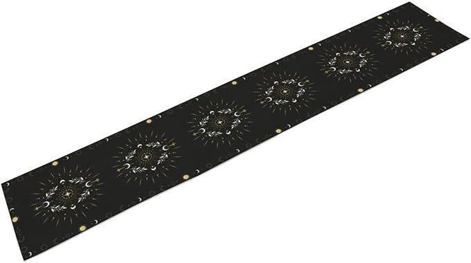 Sun Moon Table Runner - Magical Leaves Mysterious Western Traditional Elements Black White Table Runner for Party Living Room Home Kitchen Dinner - 13x36 Inch