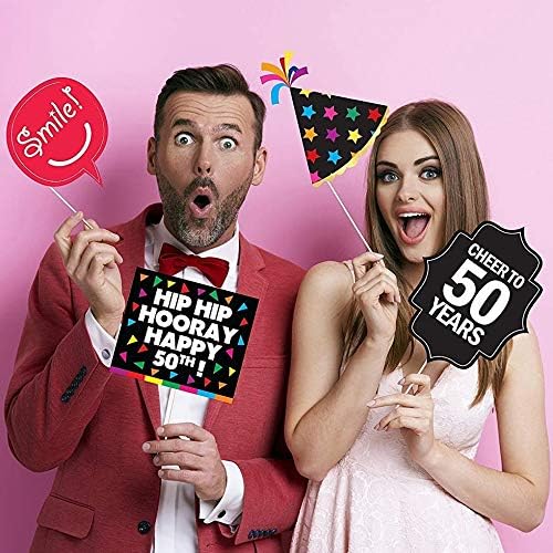 Photo Booth Props for 50th Birthday, 40 Pieces, Multicolor Funny Party Set