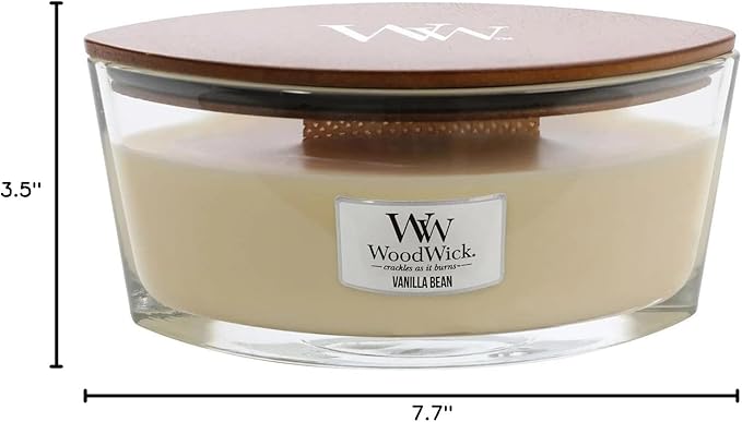 Jar Candle with Vanilla Bean Scent, White Ellipse Wooden Wick