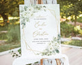 White Floral Wedding Welcome Sign Template, Sage Gold Reception Decor Sign, Printable Elegant Greenery Flower Garden Large Sign