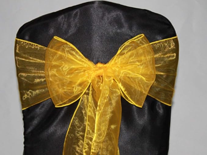 Dining Chair Sashes, 25 Pack Golden Shimmering Organza, 6.5 x 108 in