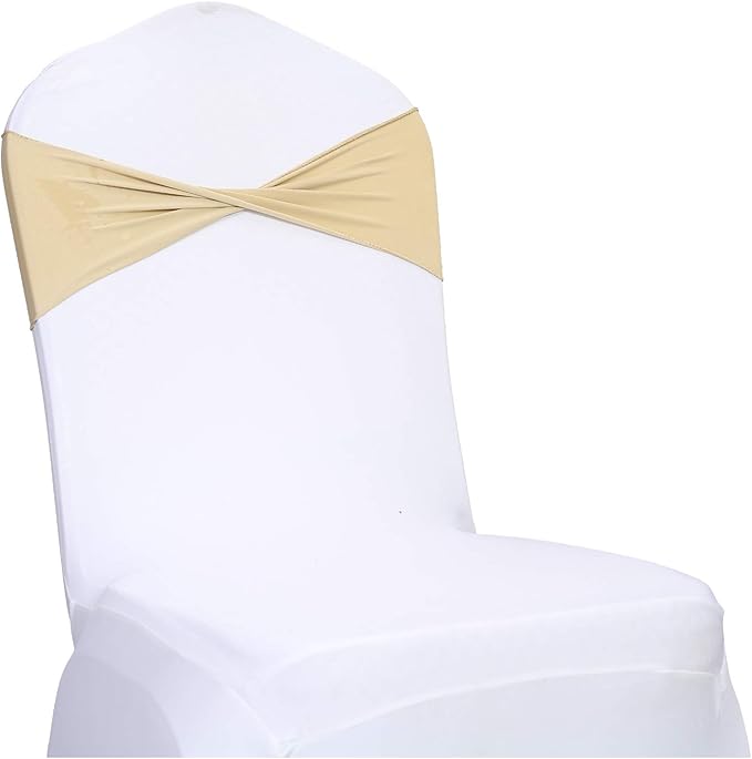 Dining Chair Slipcover Sashes, 150 Pack, Champagne Spandex Bows